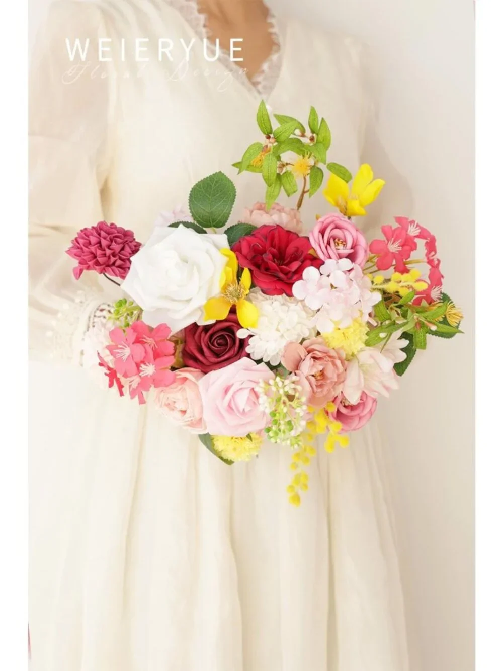 Bright Pink Artificial Flower Box Set - Silk Fake Flowers for DIY Wedding Decor
